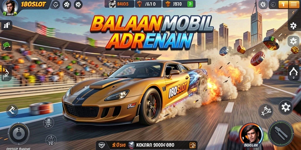 Screenshot 180SLOT dengan mobil balap yang melaju kencang di trek.