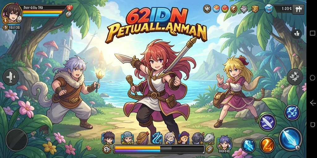Tampilan screenshot 62IDN yang menunjukkan pertempuran karakter anime.