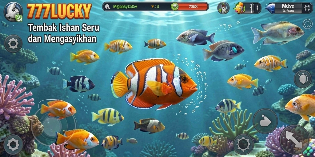 Screenshot gameplay 777LUCKY menampilkan serunya berburu ikan di lautan.