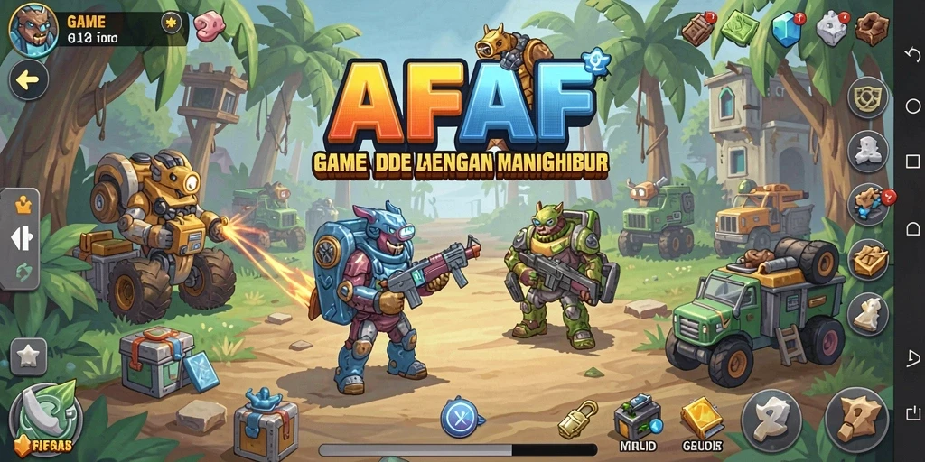 Screenshot AFAF menampilkan karakter bermain di dunia Idle yang ceria.
