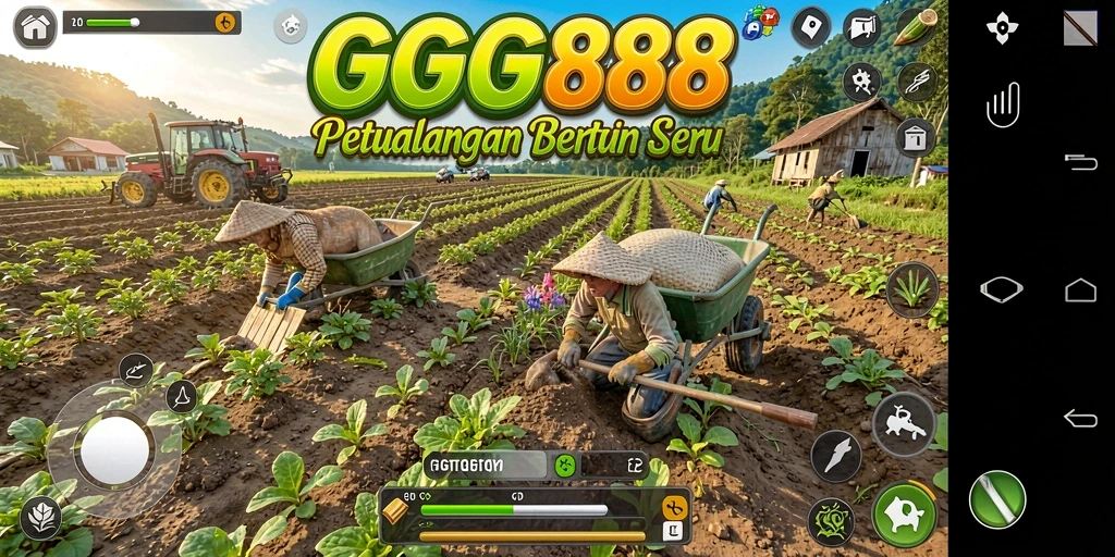 Tampilan gameplay GGG888 dengan aktivitas bertani yang seru.