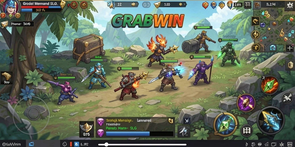 Tangkapan layar menampilkan aksi seru dalam gameplay SLG GRABWIN.