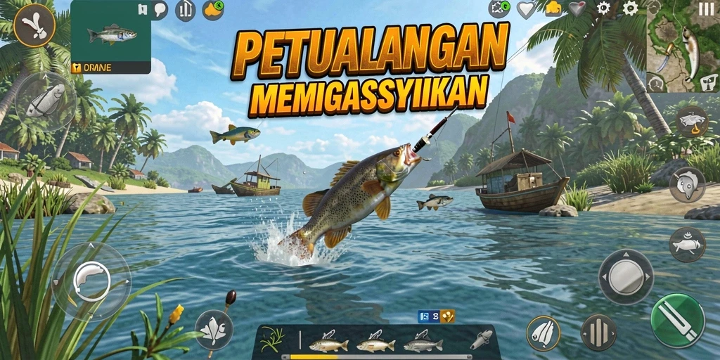 Tampilkan gameplay seru saat menangkap ikan di HO3.