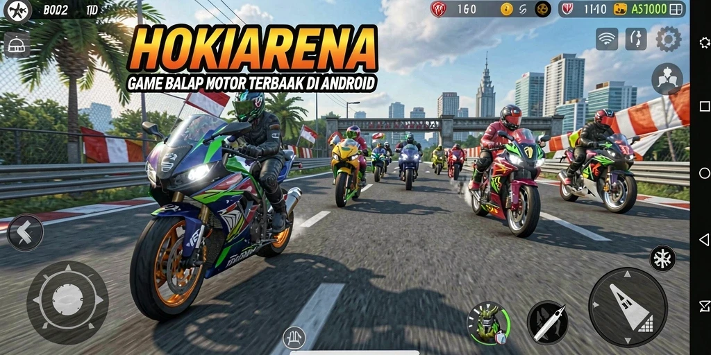 Tampilan mendebarkan dari gameplay HOKIARENA saat balapan motor.