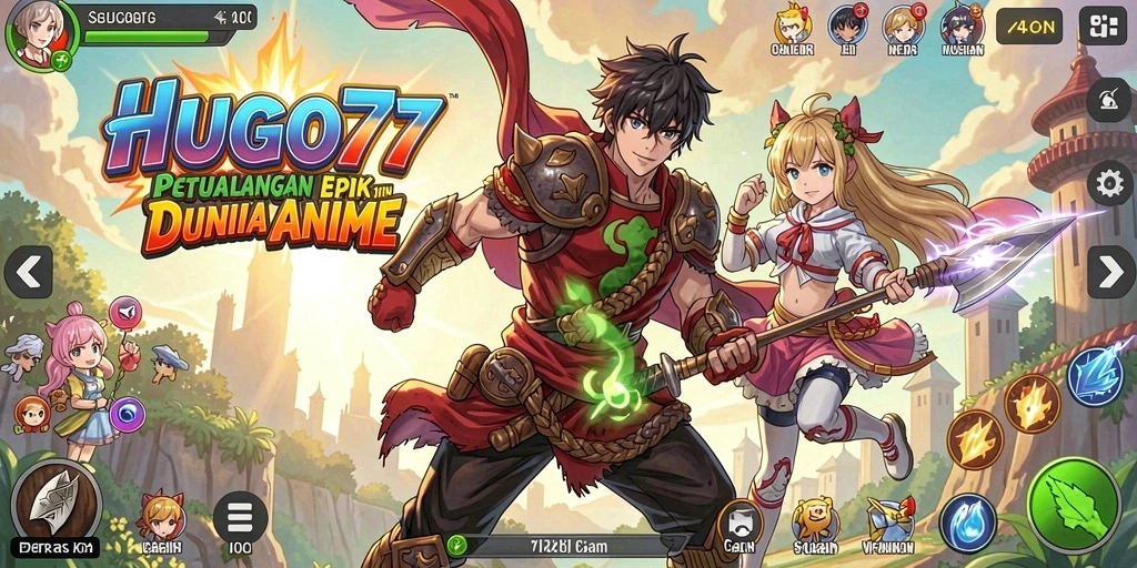 Gameplay HUGO77 menampilkan pertarungan seru dengan karakter Anime.