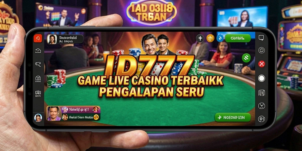 Screenshot gameplay ID777 menunjukkan dealer profesional dan suasana kasino langsung.
