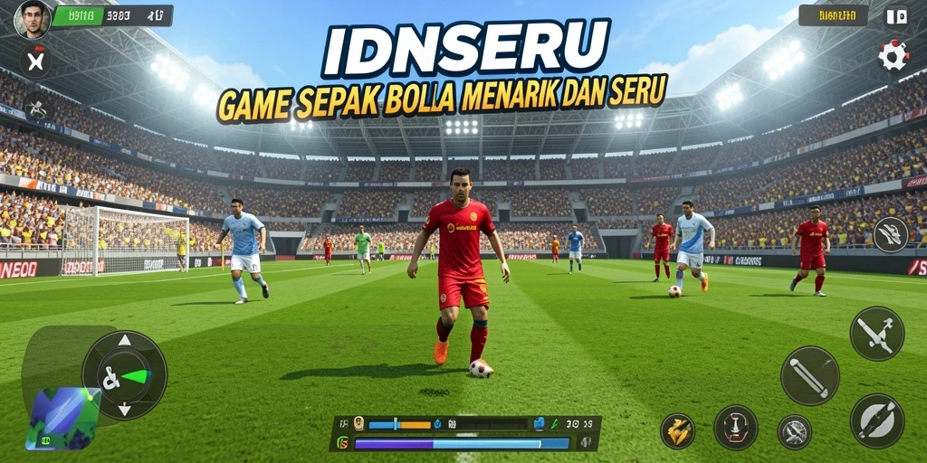 Tampilan gameplay seru dari IDNSERU menunjukkan aksi sepak bola yang mendebarkan.