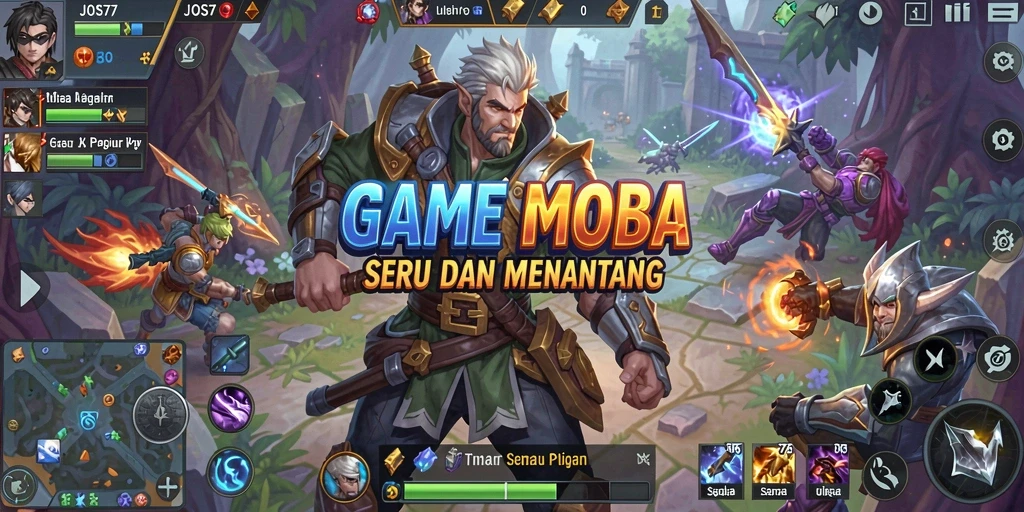 Screenshot gameplay JOS77 menampilkan aksi pertarungan tim yang intens.