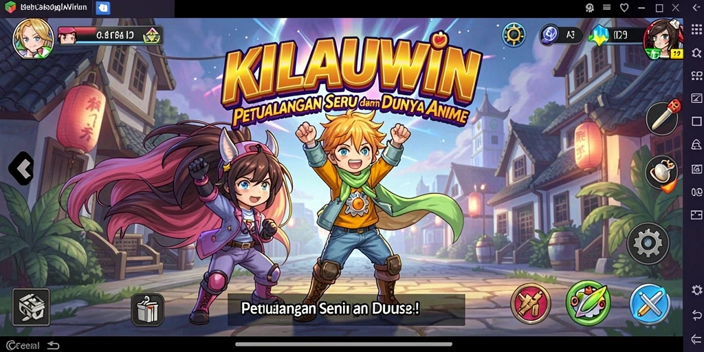 Tangkapan layar gameplay KILAUWIN yang menampilkan karakter anime dalam pertempuran seru.
