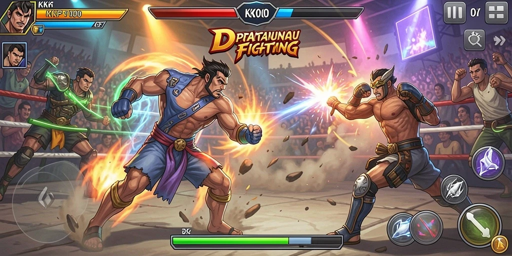 Tampilan gameplay KPK100 yang penuh aksi dan pertarungan seru.