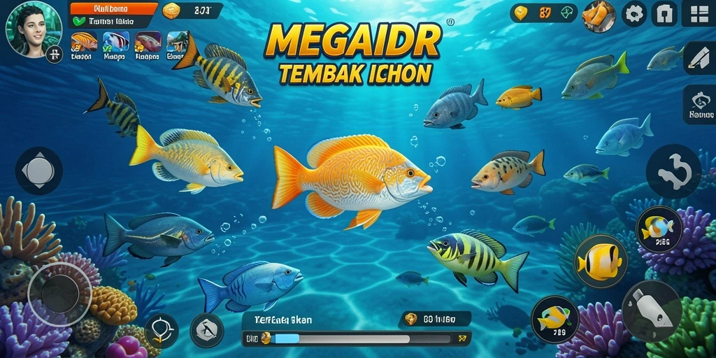 Tampilan permainan MEGAIDR dengan aksi Tembak Ikan yang seru.