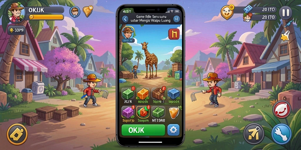 Screenshot gameplay OKJK yang menunjukkan pengumpulan sumber daya.