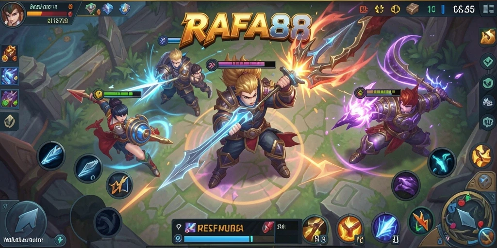 Tampilan seru gameplay MOBA RAFA88 yang mendebarkan.
