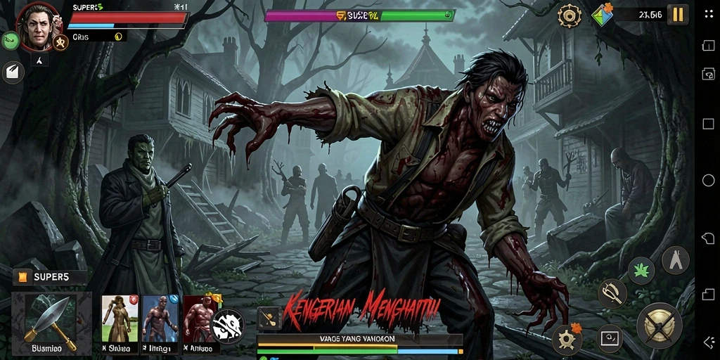 Screenshot gameplay SUPER5 menampilkan momen menakutkan yang mendebarkan.