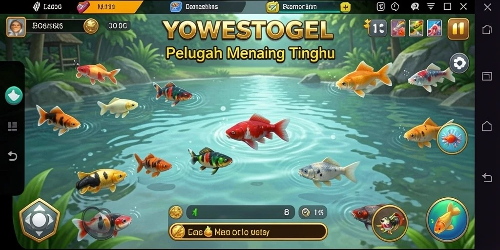 Tampilan gameplay YOWESTOGEL saat memancing ikan.